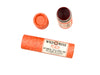 Wild Rose Peach Botanical Lip & Cheek Tint in a biodegradable paper tube on a white background. The cap is removed, revealing a red-orange tint.