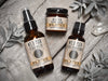 Wild Man beard care set in Solstice scent with 30ml Beard Conditioner, 2oz Beard Wash and 1oz Beard Cream. Mugwort leaves and quartz crystals surround.