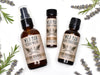 Wild Man Beard Gift Set with Beard Wash, Facial Serum and Beard Conditioner. Dried lavender and rosemary surround.